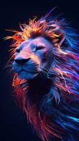 Mesmerizing Neon Lion in Dynamic Composition with Dramatic Lighting Generative AI photo