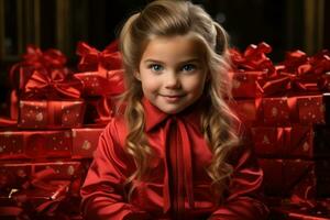 Woman Sitting Under a Christmas Tree Opening Gifts AI Generated photo