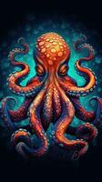 Colorful Octopus on Dark Background AI Generated photo