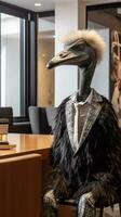Elegant Ostrich in Business Attire in an AfricanThemed Office AI Generated photo