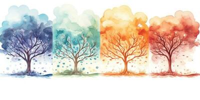 Seasonal Watercolor Trees AI Generated photo