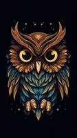 Cartoon Owl on Dark Background AI Generated photo