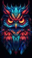 Neon Owl on Dark Background Generative AI photo