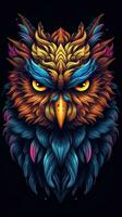 Neon Owl on Dark Background AI Generated photo