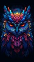 Neon Owl on Dark Background AI Generated photo