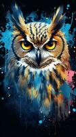 Watercolor Owl on Dark Background Generative AI photo