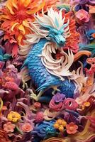 Majestic Ancient Fantasy Dragon Sitting on a Pillar AI Generated photo