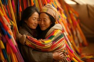 Asian Homosexual Gay Couple with a Flag  High Quality Image AI Generated photo