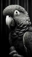 Black and White Parrot on Dark Background Generative AI photo