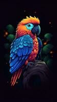 Colorful Cartoon Parrot on Dark Background AI Generated photo