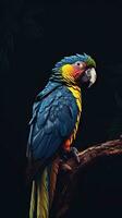 Silhouette of a Parrot on a Dark Background AI Generated photo