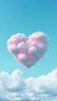 pastel de colores corazón forma nube en contra un suave azul cielo antecedentes ai generado foto