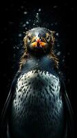 Double Exposure Penguin on Dark Background AI Generated photo