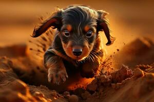 Playful Dachshund Running Inside a Colorful Pastel House AI Generated photo