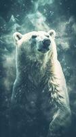doble exposición de un polar oso en oscuro antecedentes generativo ai foto