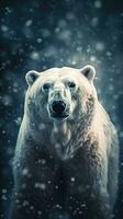 Vintage Style Polar Bear on Dark Background Generative AI photo