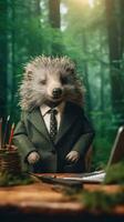 Porcupine in a Business Suit in a ForestThemed Office AI Generated photo