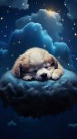 Sleeping Puppy on a Dark Matter Art Cloud AI Generated photo