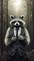 Business Raccoon in a ForestThemed Office AI Generated photo
