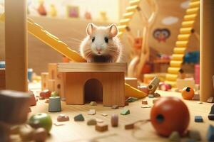 Realistic 3D Render of a Hamster Playground AI Generated photo