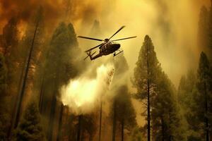 Helicopter Fighting Forest Fire with Water Drop photo