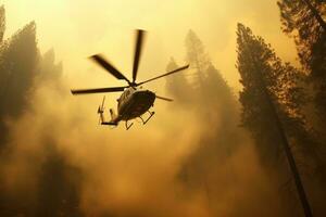 Helicopter Fighting Forest Fire with Water Drop photo