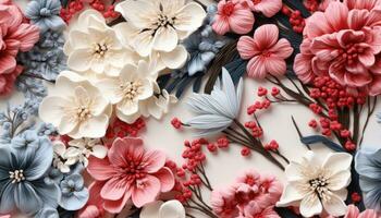 Realistic Risograph Cross Stitch of Flowers AI Generated photo