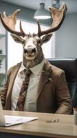 Elegant Reindeer in Business Attire in a WinterThemed Office AI Generated photo