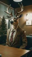 Elegant Reindeer in Business Attire in a WinterThemed Office AI Generated photo