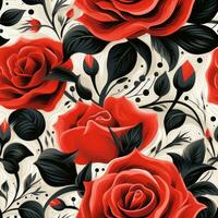 Organic Shapes Botanical Illustration of a Red White and Black Rose AI Generated photo