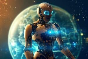 Futuristic Robot AI with Earthworld Technology for Business Security photo