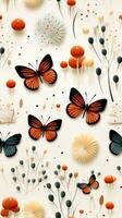 Simple Butterfly Seamless Pattern AI Generated photo