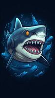 Cartoon Shark on Dark Background Generative AI photo