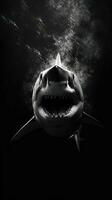 Majestic Shark in Black and White on Dark Background Generative AI photo