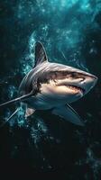 Double Exposure Shark on Dark Background Generative AI photo