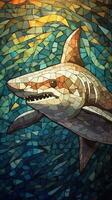 Stained Glass Shark on Dark Background Generative AI photo