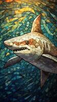 Stained Glass Shark on Dark Background Generative AI photo