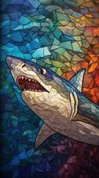 Stained Glass Shark on Dark Background Generative AI photo
