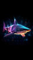 Neon Shark on Dark Background Generative AI photo