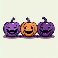 Simple Flat Linear Illustration Clip Art of 4 Purple and Black Pumpkins AI Generated photo