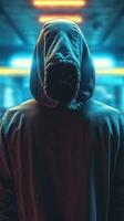 Anonymous Skull Wearing Hoodie with Hacker Style and Scream Movie Vibes AI Generated photo