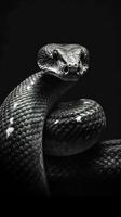 pulcro serpiente en oscuro antecedentes generativo ai foto