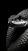 pulcro negro y blanco serpiente en oscuro antecedentes generativo ai foto