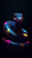 Vibrant Glitch Art of a Snake on a Dark Background AI Generated photo