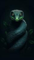 Cartoon Snake on Dark Background AI Generated photo