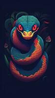 Cartoon Snake on Dark Background Generative AI photo
