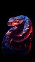 doble exposición serpiente en oscuro antecedentes ai generado foto