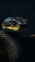 minimalista serpiente en oscuro antecedentes ai generado foto