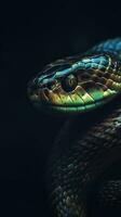 realista serpiente en oscuro antecedentes ai generado foto