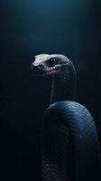 pulcro serpiente silueta en oscuro antecedentes generativo ai foto